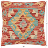 handmade Traditional Pillow Rust Blue Hand-made SQUARE 100% WOOL Hand woven turkish pillow2' x 2'